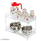 Stainless steel 2-layer kitchen rack, perfect for spices, pantry storage organizer by Homestead Havens (Silver-Chrome)